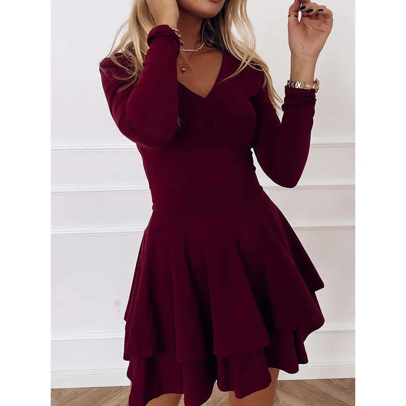 Vestido de otoño con cuello en V