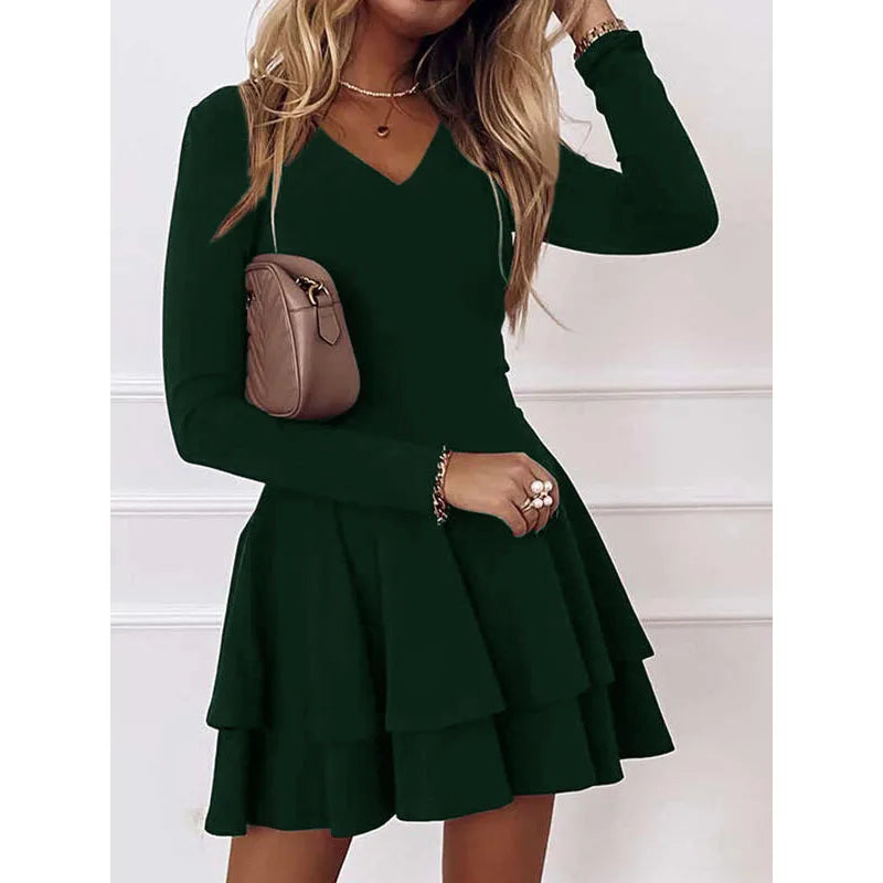Vestido de otoño con cuello en V